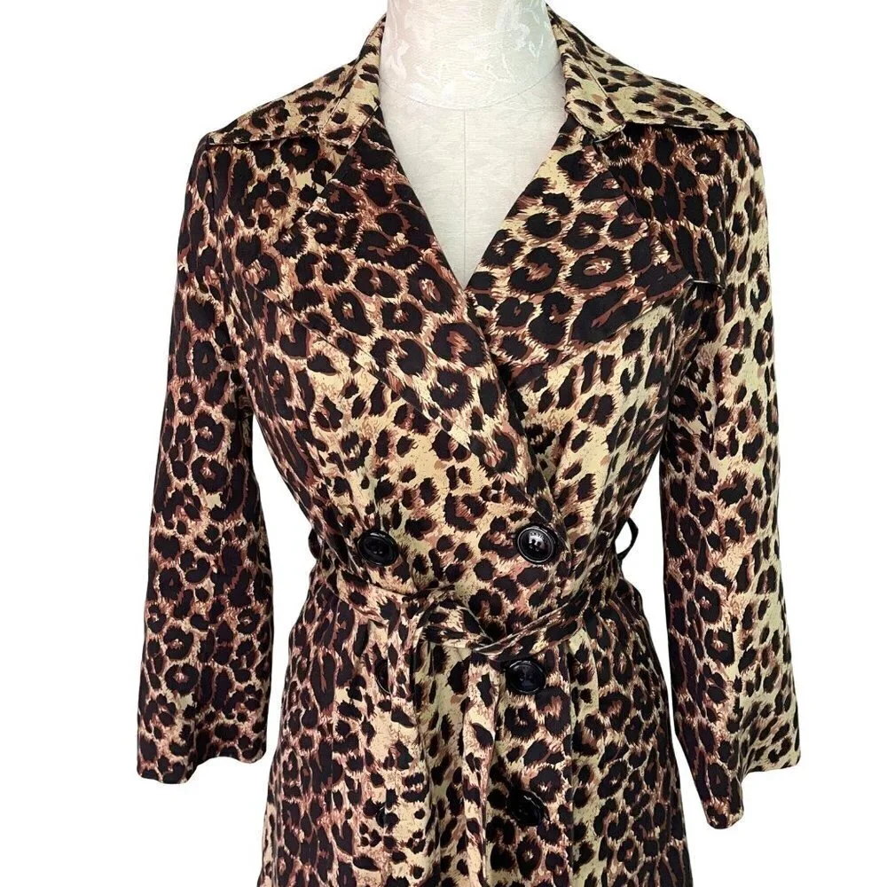 Vertigo Womens Trench Coat Size Small Animal Print Belted Lightweight Button Up - Picture 5 of 12